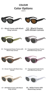 Detailed grid showing eight color variants of vintage oval sunglasses with star temples