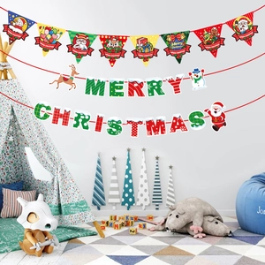 Christmas Merry Christmas banners with reindeer snowmen and Santa Claus hanging decorations