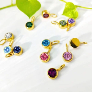 Gold plated stainless steel round pendants with colorful gemstones for DIY jewelry