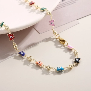 Fashion stainless steel butterfly evil eye necklace with colorful enamel charms in gold finish
