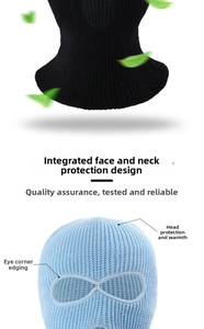 Close-up of knit balaclava mask detailing the neck guard and reinforced eye openings