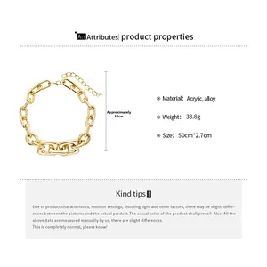 Detail showing 50cm long acrylic and alloy chunky chain necklace with dimensions