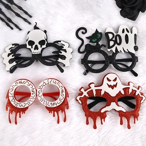 Halloween party glasses set featuring skull, black cat, eyeball and ghost designs