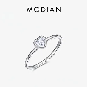 925 Sterling Silver Heart Ring Cubic Zirconia Minimalist Simple Design Jewelry For Women Romantic Gift Polished Finish
