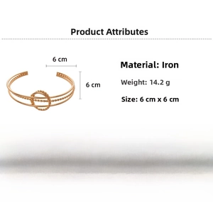 Three-layer geometric metal cuff bracelet with 6x6cm dimensions and 14.2g weight details