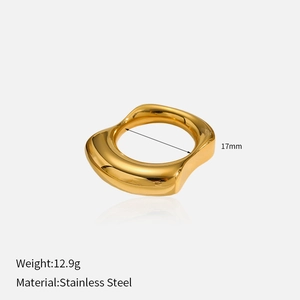 Detailed spec view of a gold irregular ring showing 17mm diameter and 12.9g weight