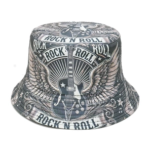 Rock N Roll Guitar Print Bucket Hat Polyester Sun Protection Foldable Punk Streetwear For Men Women