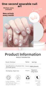 Detail of 24pcs pink camellia press-on nails set including glue and ABS material