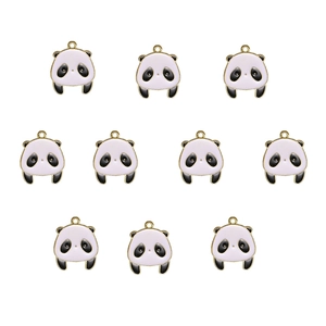 Detail view of 10 panda enamel charms with gold edges for DIY jewelry making
