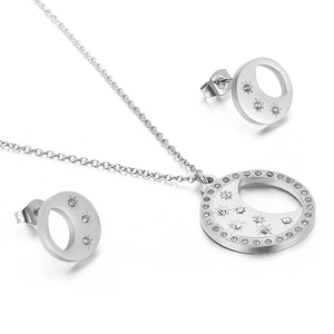 Set gioielli argento con ciondoli luna e stella e micro-strass incastonati