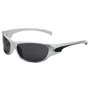 Lunettes de soleil punk Y2K monture argentée futuriste avec verres foncés pour sport