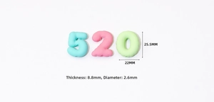 Macro detail showing colorful 520 number beads with precise size measurements