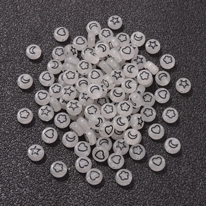 Luminous 7x4mm round acrylic beads with heart and star patterns for DIY jewelry making