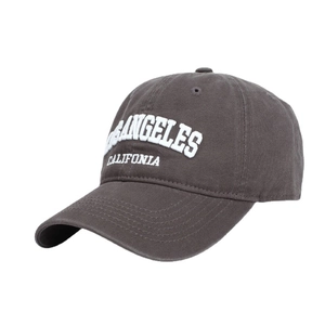 Deep charcoal gray cotton baseball cap with white Los Angeles California embroidery