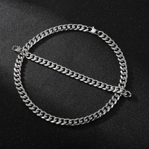 Silver stainless steel 11mm Cuban link chain necklace and bracelet set for men