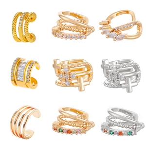 Multi-layered sparkling cubic zirconia ear cuffs in gold and silver plating options