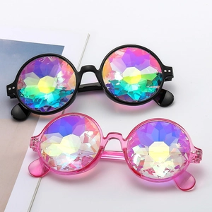 Kaleidoscope Glasses Round PC Frame Acrylic Multi Faceted Prism Sunglasses For Rave Party Music Festivals Performance
