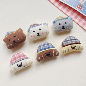 Set of 6 cute cartoon plush animal heads with checkered hats for DIY hair accessories