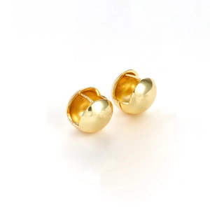 Polished 18K gold-plated brass huggie hoop earrings with retro spherical button design