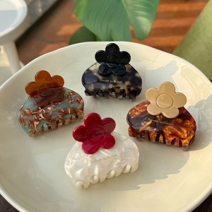 Flower Acetate Hair Claw Clip French Marble Tortoise Pattern Medium Elegant Hair Accessory For Women