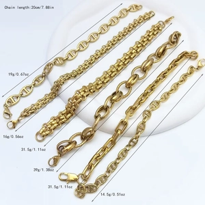 Gold stainless steel punk mariner chain bracelets collection with geometric design