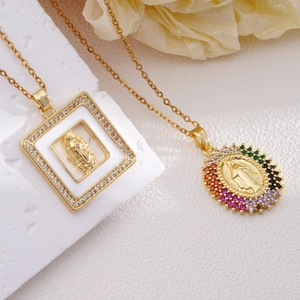Religious 18k gold plated Virgin Mary pendant necklaces with colorful zircon stones