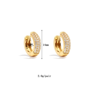 Luxury 24K gold plated huggie earrings with zircon pavé, 14mm diameter pair