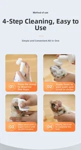 Detail showing 4-step cleaning process using pet foot foam with silicone brush head