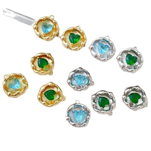 14k gold plated heart zircon charms for DIY bracelets and necklaces in various colors