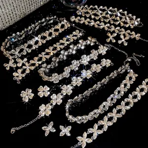 Rhinestone Alloy Heart Water Drop Jewelry For Women Necklace Bracelet And Earrings With 925 Sterling Silver Earring Post
