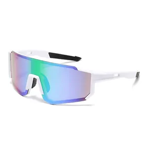 White frame sports sunglasses with colorful gradient polarized wrap-around lens