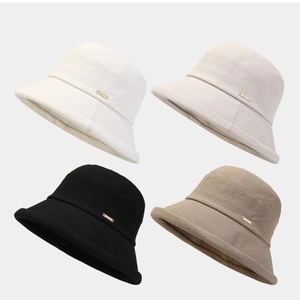 Chapeau Seau Femme Respirant Protection Solaire Polyester Texture Ondulée Pliable Portable Style Japonais Décontracté