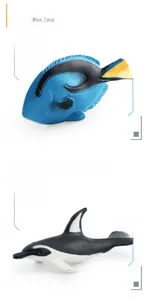 Detailed views of realistic Blue Tang and Pacific White Dolphin sea animal models