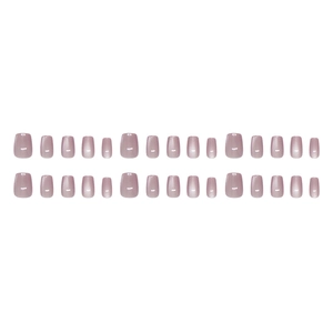 Short square purple cat-eye press-on nails set with 24 pieces in a clean layout