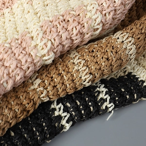 Handmade woven straw sun hat with stylish multi-color stripes and breathable crochet texture