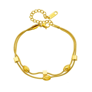 Elegante bracciale a doppia catena a serpente dorata con perline in acciaio inossidabile