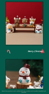 Detail showing cute resin snowman and cartoon animal miniatures for Christmas decor
