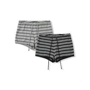 Women's casual striped knit sweater and shorts set in grey and black with green stripes