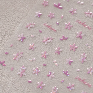 3D embossed cherry blossom nail stickers with pink holographic tulip accents