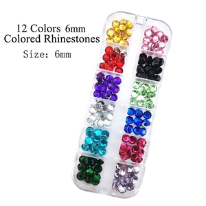 Detail view of 12-color 6mm faceted rhinestones for nail art and DIY crafts in a case