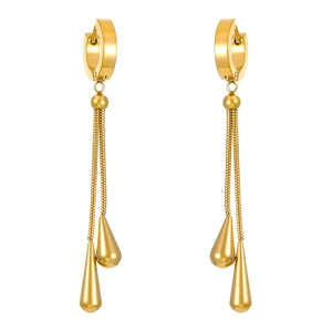 Elegant gold titanium steel teardrop tassel earrings with adjustable chain detail