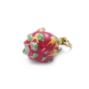 Detailed view of handmade enamel dragon fruit pendant with gold loop for jewelry making