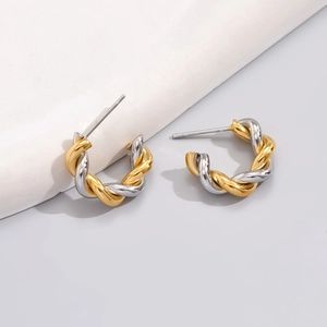 Twisted Rope Hoop Earrings 18K Gold Plated Titanium Steel C-Shape Chic Minimalist Jewelry For Women