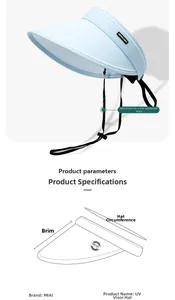 Détail d'un chapeau de soleil bleu clair UPF 50+ avec sangle réglable et large bord