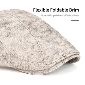 Retro washed canvas flat cap with adjustable foldable wide brim for men and women