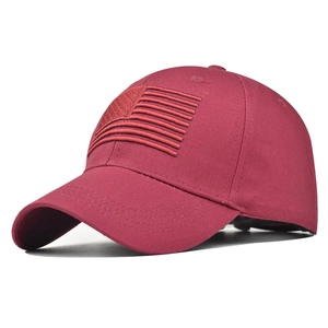 Classic burgundy washed cotton baseball cap with American flag 3D embroidery detail