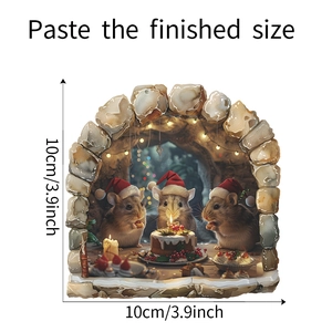 Detailed dimensions of 3D Christmas mice mouse hole wall sticker showing 10cm size