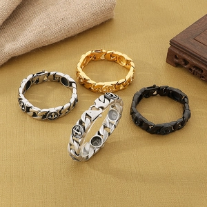 Bracelet Gourmette Gothique Rétro Acier Inoxydable Croix Ancre Insignes Relief Bijoux Punk Hommes