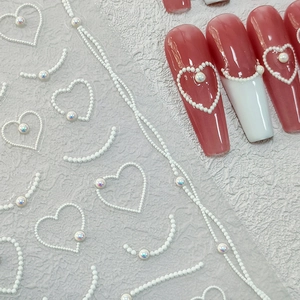 Autocollants à ongles 5D perle en forme de cœur avec texture 3D pour l'art de manucure