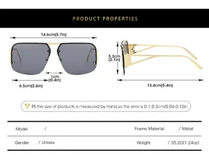 Detailed size chart for retro pilot square sunglasses with metal frame dimensions